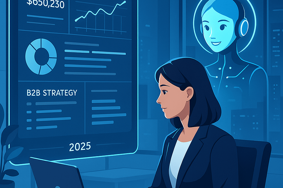 Aomni AI tool displaying B2B sales insights on a futuristic dashboard